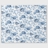 Blue Lady Modern  Floral Toile White Cadeaupapier (Vlak)