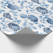 Blue Lady Modern  Floral Toile White Cadeaupapier (Hoek)