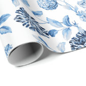 Blue Lady Modern  Floral Toile White Cadeaupapier (Rol Hoek)