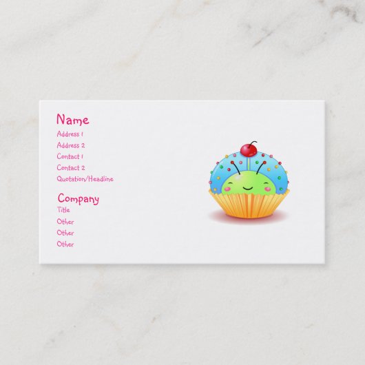 Blue Ladybug Cupcake Visitekaartje (Voorkant)