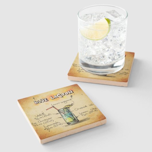 Blue Lagoon Bartender Drink Recipe Stenen Onderzetter (Zijkant)