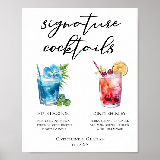 Blue Lagoon Dirty Shirley Signature Cocktails Menu Poster (Voorkant)