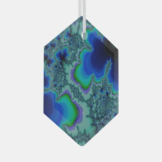 Blue Lagoon Fractal Abstract Suncatcher Glas Ornament (Voorkant Rechts)