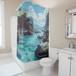 Blue Lagoon IJsland  Illustratie Reizen Douchegordijn