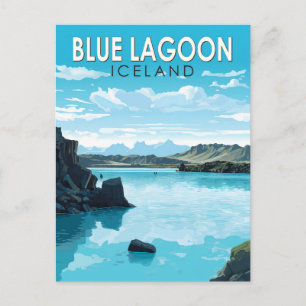 Blue Lagoon IJsland Reizen Kunst Vintage Briefkaart