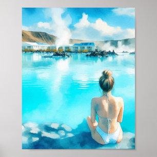 Blue Lagoon IJsland Waterverf Briefkaart Poster