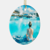 Blue Lagoon IJsland Waterverf Keramisch Ornament (Rechts)