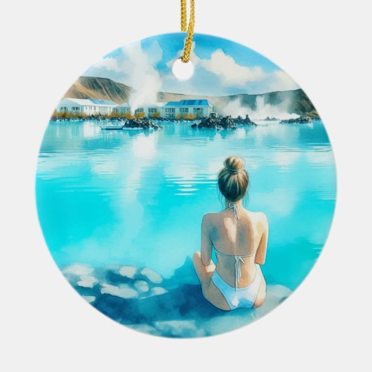 Blue Lagoon IJsland Waterverf Keramisch Ornament (Voorkant)