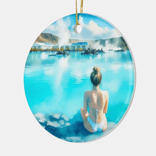 Blue Lagoon IJsland Waterverf Keramisch Ornament (Links)