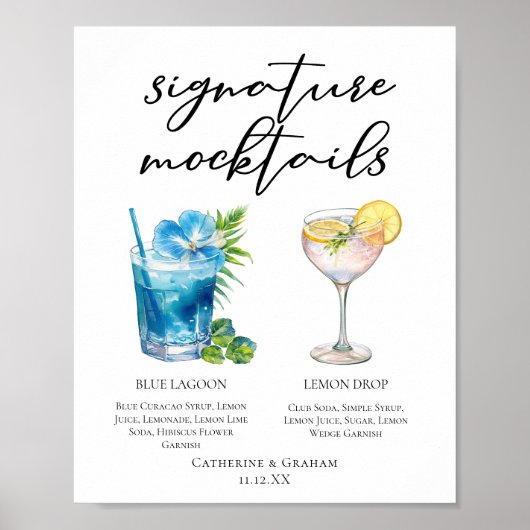 Blue Lagoon Lemon Drop Bruiloft Mocktails Menu Poster (Voorkant)