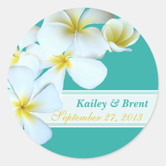 Blue Lagoon Plumeria Round Wedding Sticker (Voorkant)