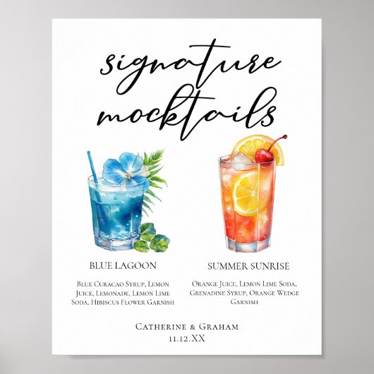 Blue Lagoon Summer Sunrise Mocktails Menu Poster (Voorkant)