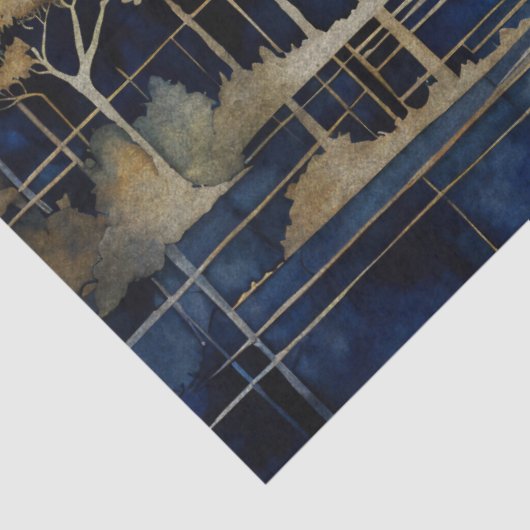 Blue Lake Gold Trees Decoupage tissuepapier (Detail)