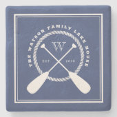 Blue Lake House Monogram Crossed Paddles Stenen Onderzetter (Voorkant)
