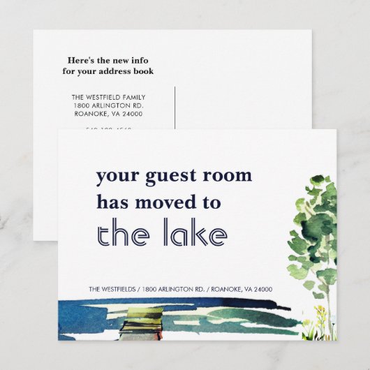 Blue Lake Uw logeerkamer is verhuisd naar nieuw hu Aankondigingskaart (Voorkant / Achterkant)