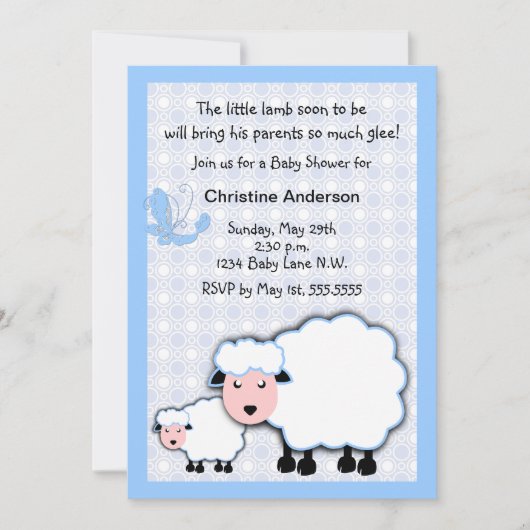 Blue Lamb Baby Boy Shower Kaart (Voorkant)