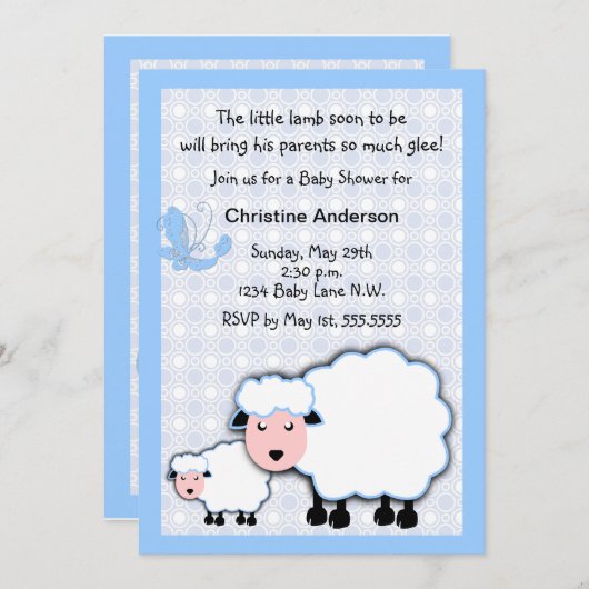 Blue Lamb Baby Boy Shower Kaart (Voorkant / Achterkant)