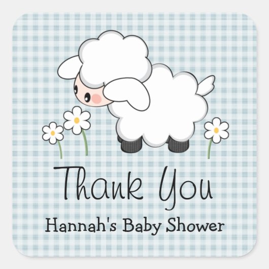 Blue Lamb Baby shower Etiketten Stickers (Voorkant)