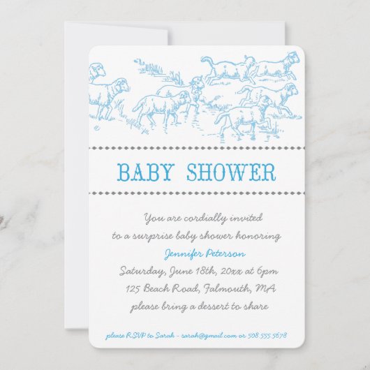 Blue Lamb Baby shower Invitation Kaart (Voorkant)