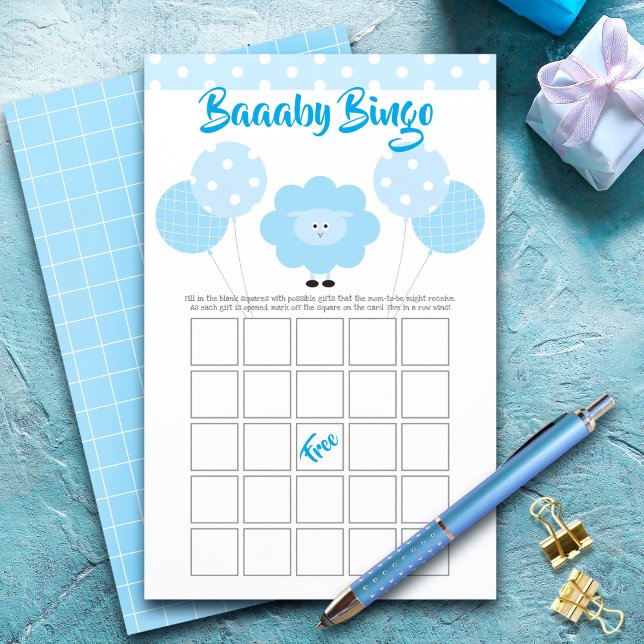Blue Lamb Baby shower Schattige Sweet Bingo Game K (Creator heeft geüpload)