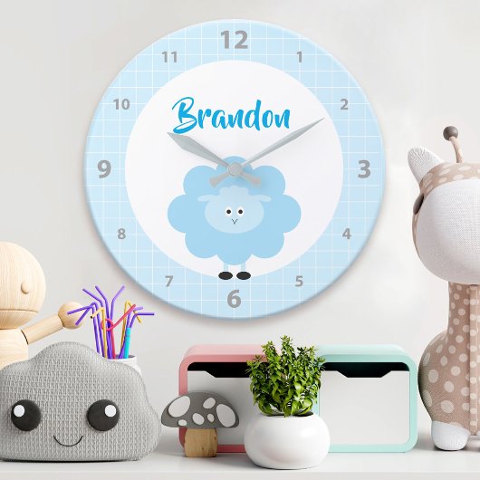 Blue Lamb Boy Kind Nursery Script Schattige Kawaii Grote Klok