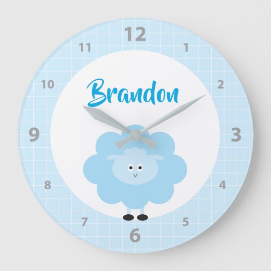 Blue Lamb Boy Kind Nursery Script Schattige Kawaii Grote Klok (Voorkant)