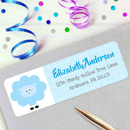 Blue Lamb Cute Sweet Modern Baby shower Address Etiket