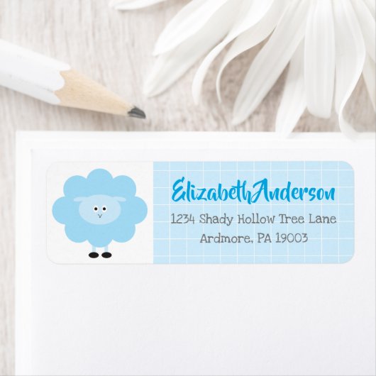 Blue Lamb Cute Sweet Modern Baby shower Address Etiket (Insitu)