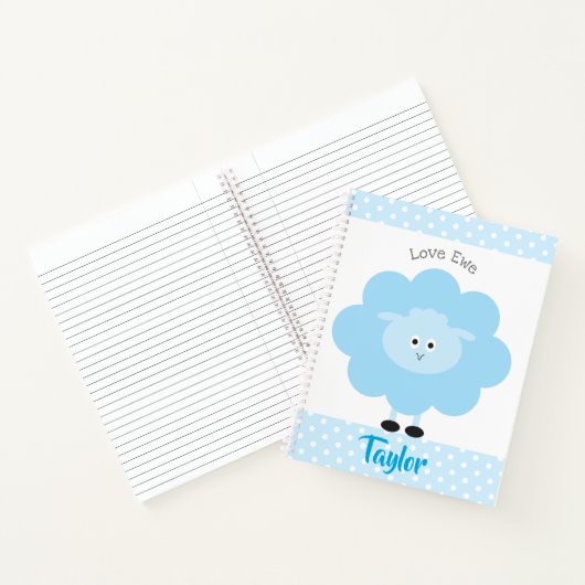 Blue Lamb Love Ewe Aangepaste Naam Script Schattig Notitieboek (Binnen)