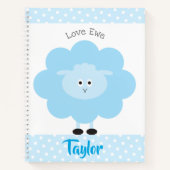 Blue Lamb Love Ewe Aangepaste Naam Script Schattig Notitieboek (Voorkant)