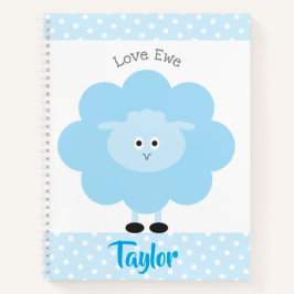 Blue Lamb Love Ewe Aangepaste Naam Script Schattig Notitieboek