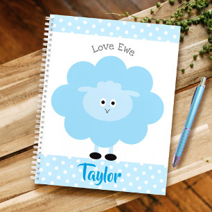 Blue Lamb Love Ewe Aangepaste Naam Script Schattig Notitieboek