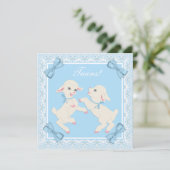 Blue Lamb Twin Baby Boy Shower Uitnodigingen (Staand voorkant)