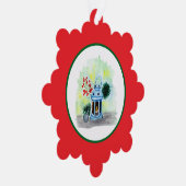 Blue lantern christmas with candle ornament kaart (Rechts)