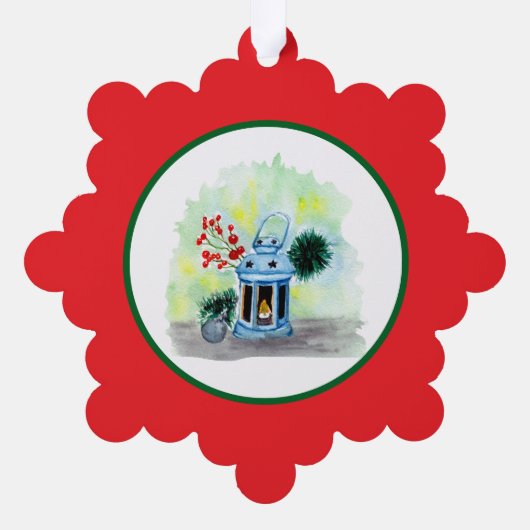 Blue lantern christmas with candle  ornament kaart (Achterkant)