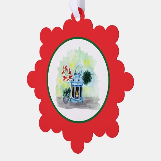 Blue lantern christmas with candle ornament kaart (Links)