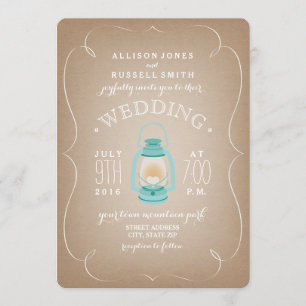 Blue Lantern Wedding Invite - Swirl Kaart