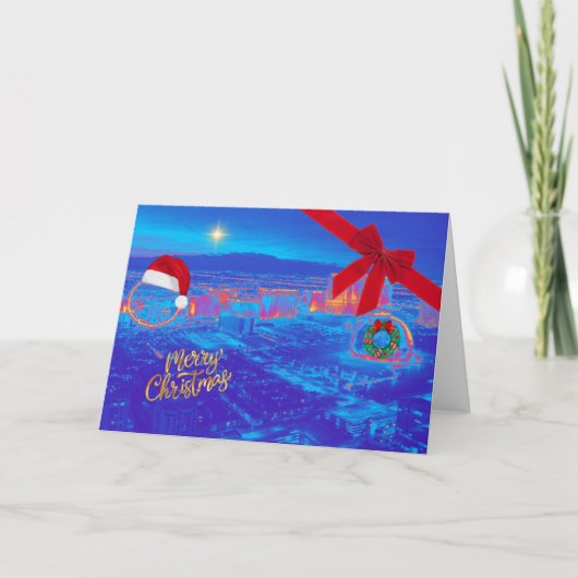 Blue Las Vegas Christmas Kaart (Voorkant)