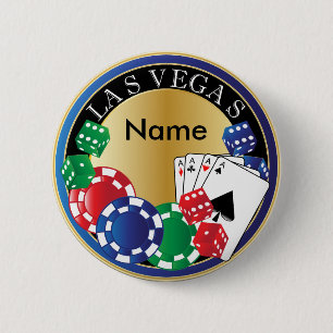 Blue Las Vegas Gambler - Dice, Kaarten, Poker Chip Ronde Button 5,7 Cm