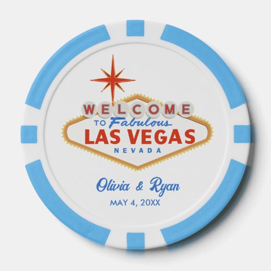Blue Las Vegas Poker Chip Wedding Favoriet (Voorkant)