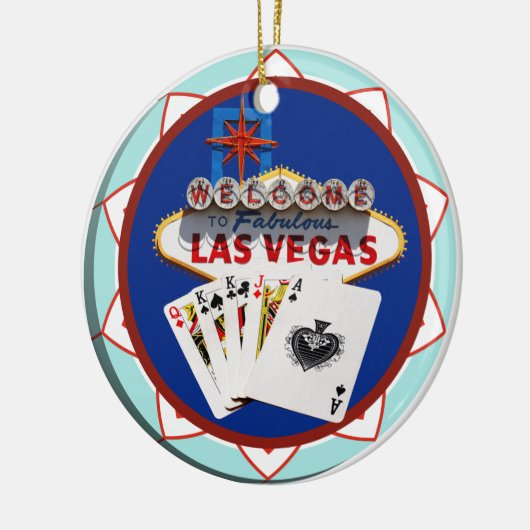 Blue Las Vegas Welcome Sign Poker Chip Keramisch Ornament (Links)