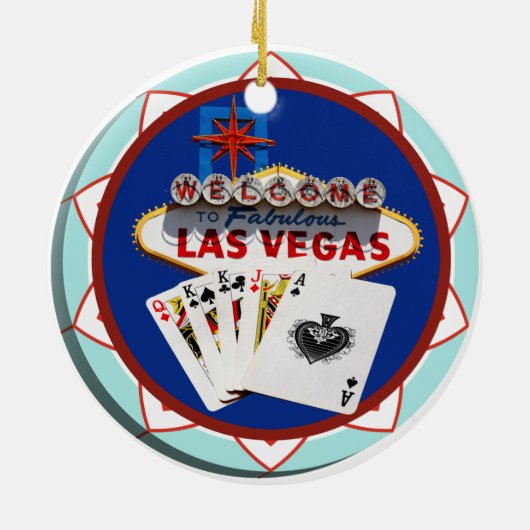 Blue Las Vegas Welcome Sign Poker Chip Keramisch Ornament (Achterkant)