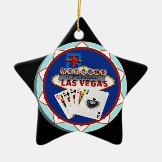 Blue Las Vegas Welcome Sign Poker Chip Keramisch Ornament (Voorkant)