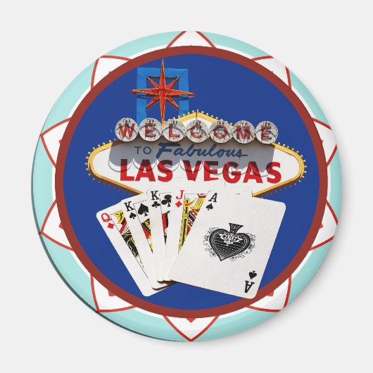 Blue Las Vegas Welcome Sign Poker Chip Magneet (Voorkant)