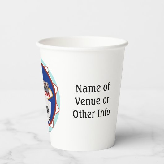 Blue Las Vegas Welcome Sign Poker Chip Papieren Bekers (Achterkant)