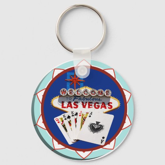 Blue Las Vegas Welcome Sign Poker Chip Sleutelhanger (Voorkant)