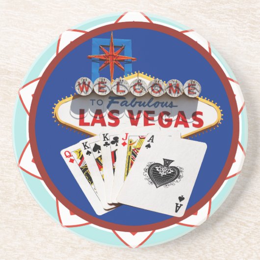 Blue Las Vegas Welcome Sign Poker Chip Zandsteen Onderzetter (Voorkant)