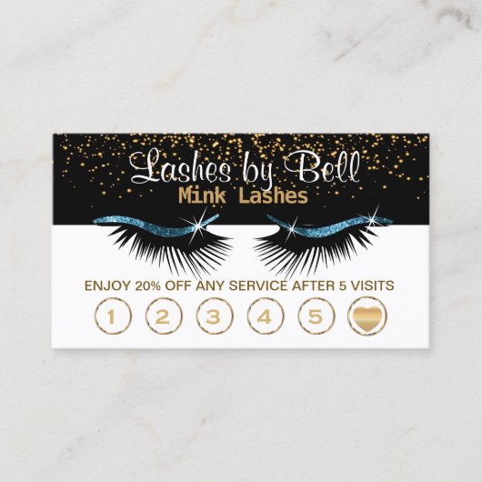 Blue Lashes Loyalty Kaarten op zwart en wit (Voorkant)