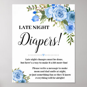 Blue Late Night Diapers Baby shower game-logo Poster