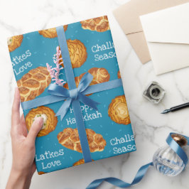 Blue Latkes and Challah Bread Hanukkah Pattern Cadeaupapier